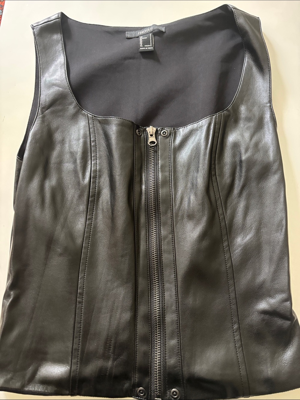 Forever 21 Black Faux Leather Zip Front Vest